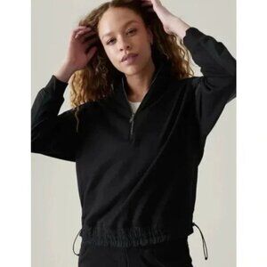 NWT ATHLETA Triumph Hybrid Half Zip Sweatshirt Black Women Medium Run Gym Travel